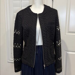 INC textured black jacket with studded sleeves and pockets medium